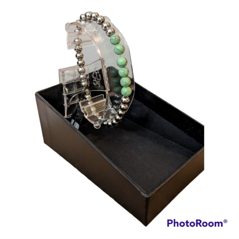 NOGU Silver and Green Turquoise Beaded Bracelet